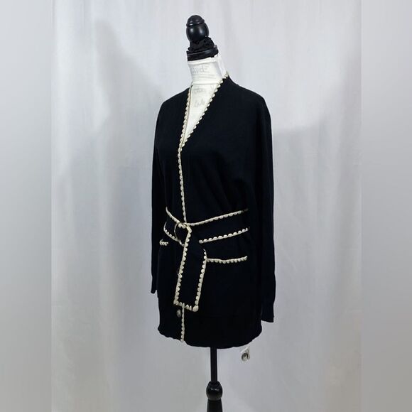 REBECCA TAYLOR Belted Stitched Wool-Blend Cardigan size M - Picture 11 of 14